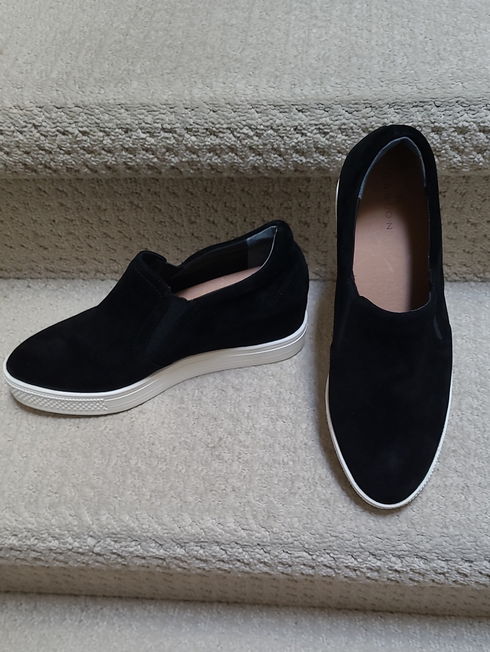 Caslon Women's Black Suede Slip-On Wedge Sneakers with White Sole